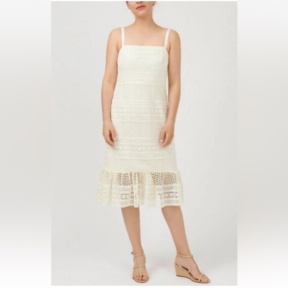 J. Crew Geometric Lace Midi Dress Square Neckline Ivory Sz 0